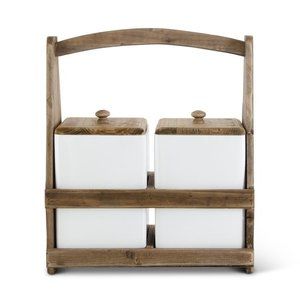 15.75" Storage Caddy W/ 2 Lidded Enameled Containers